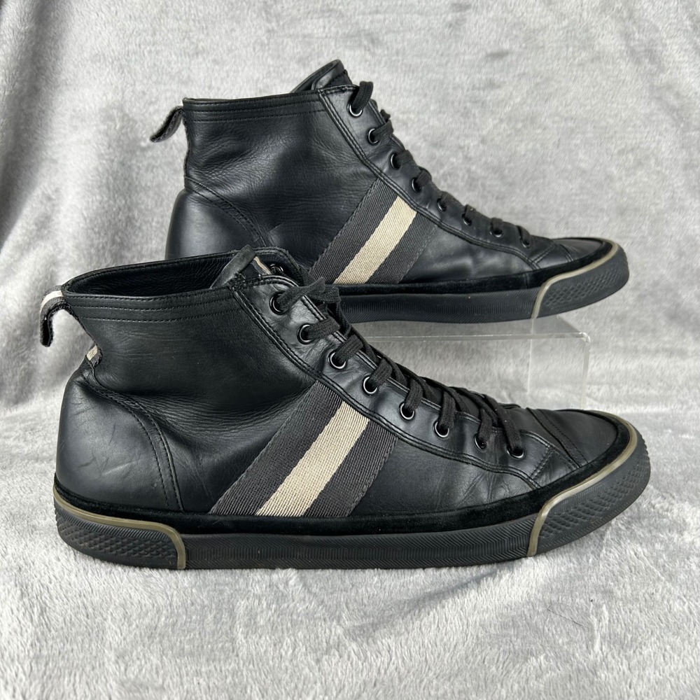 Bally Switzerland Ikadi Black Leather High Top Sneakers Mens US 12 EU 11